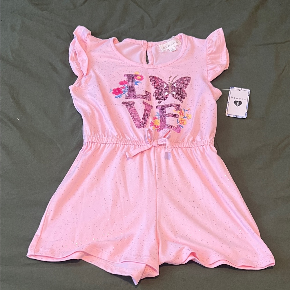 btween Light Pink Romper with Butterfly and Love Motif